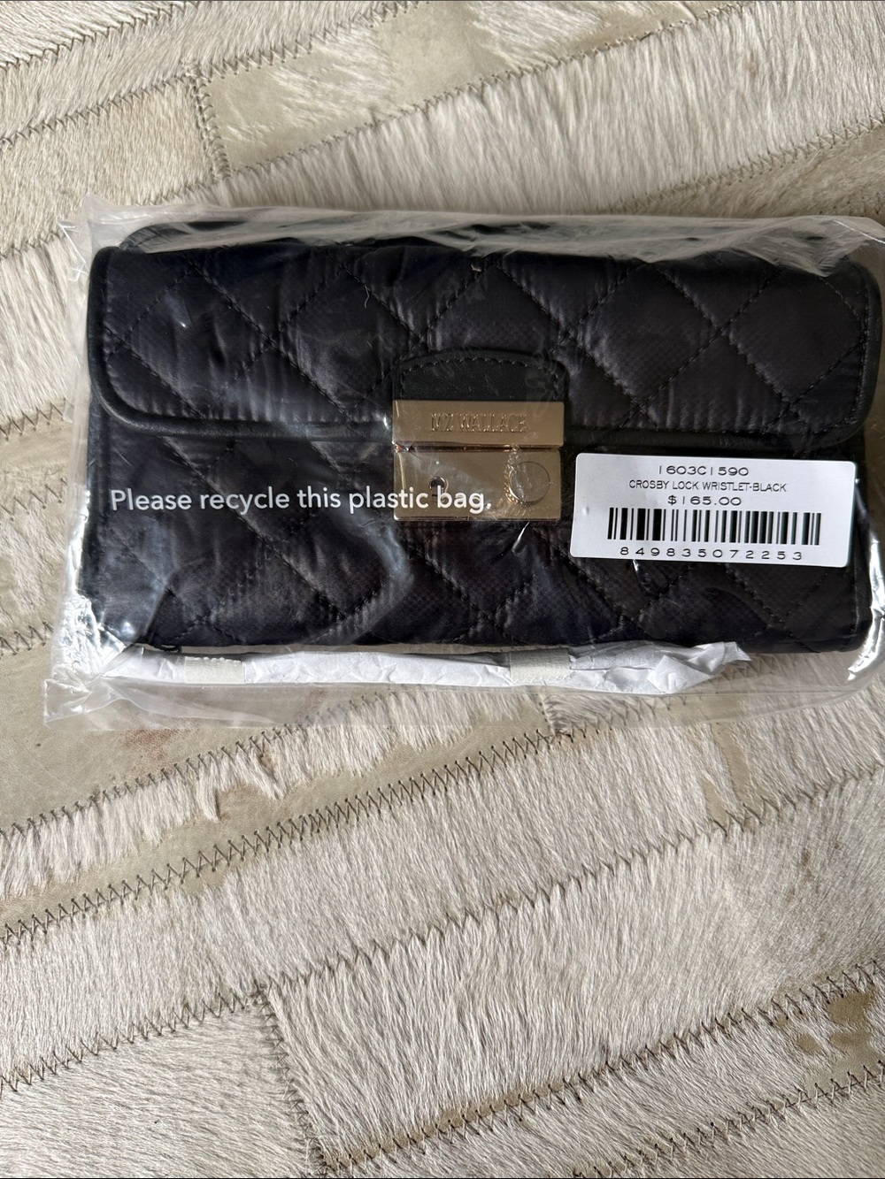 MZ Wallace Black Quilted Wristlet with Gold Lock